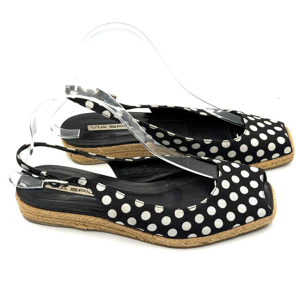 Via Spiga Polka Dot Square Toe Slingback Espadrille Sandals Women 7M 40s Retro